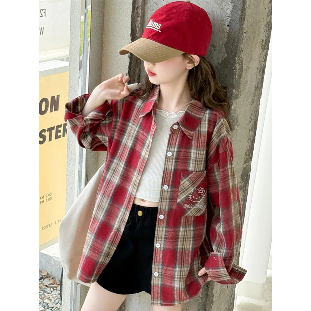 女童长袖衬衫春秋爆款新款女大童超好看格子衬衣儿童秋装洋气外套