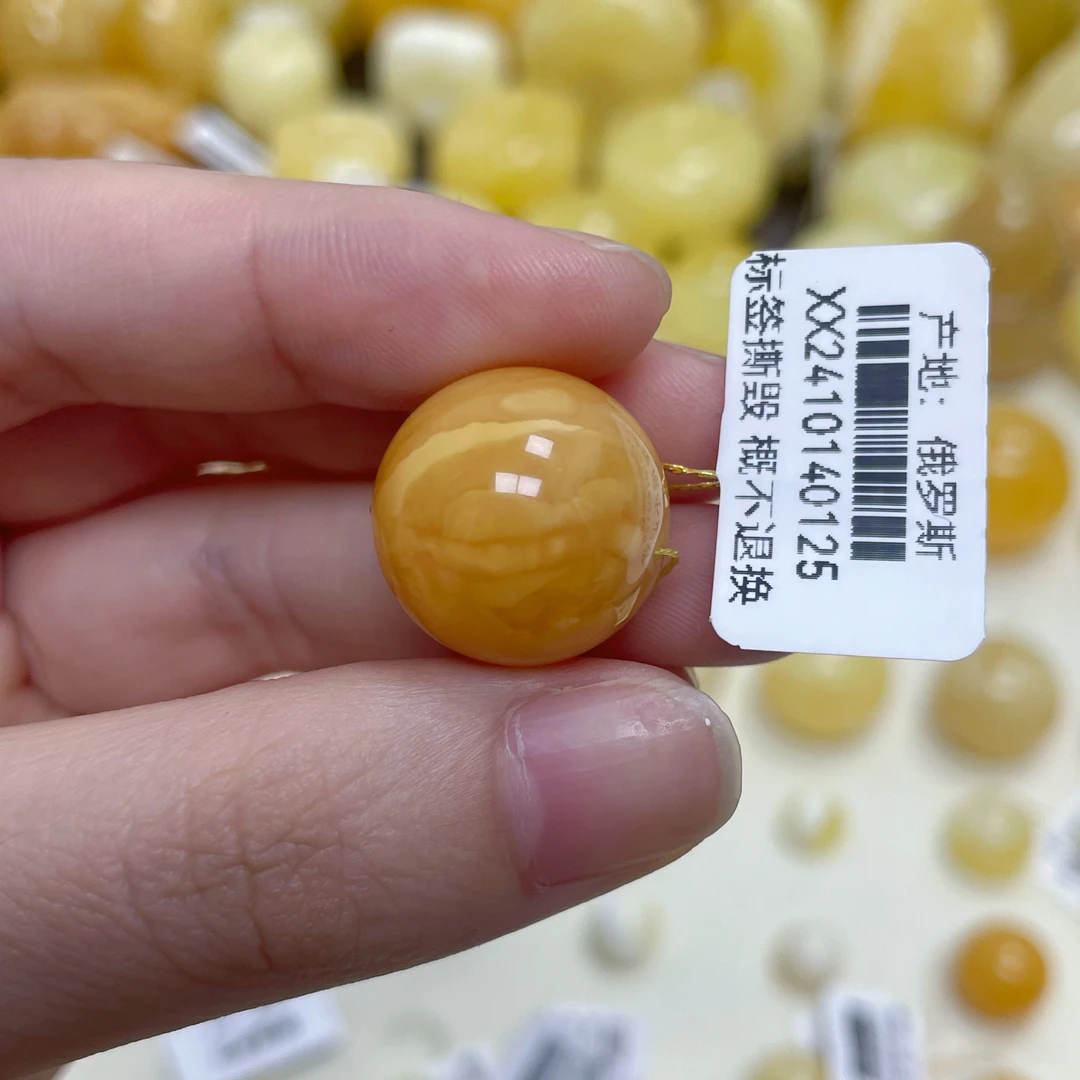 17.3mm虎皮妖花圆珠. 蜜之缘臻选天然原矿琥珀蜜蜡