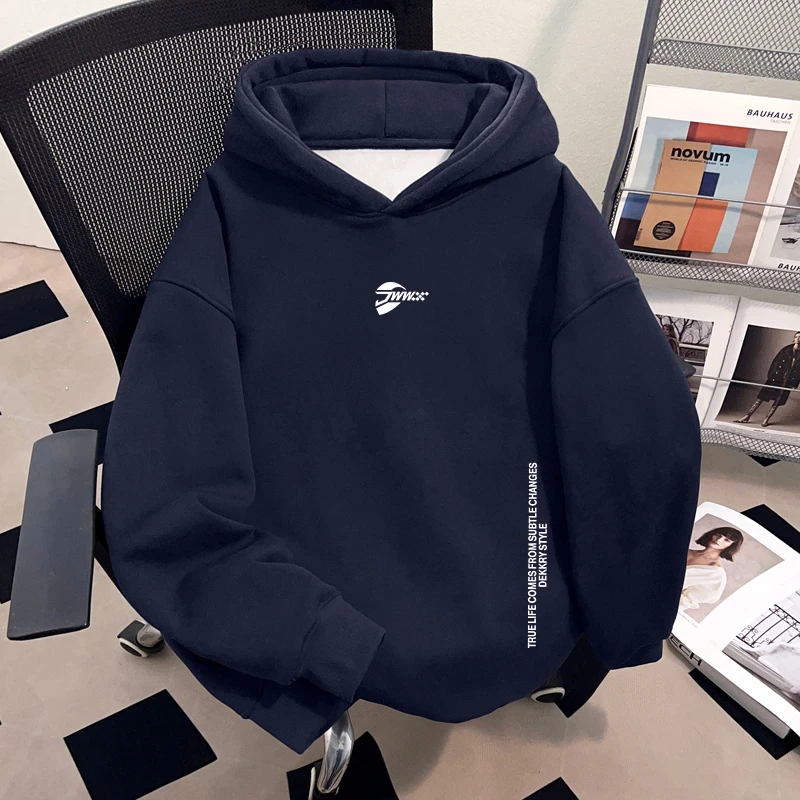 Dekkry潮牌个性时尚保暖港风秋冬无口袋连帽卫衣加厚加绒男女上衣