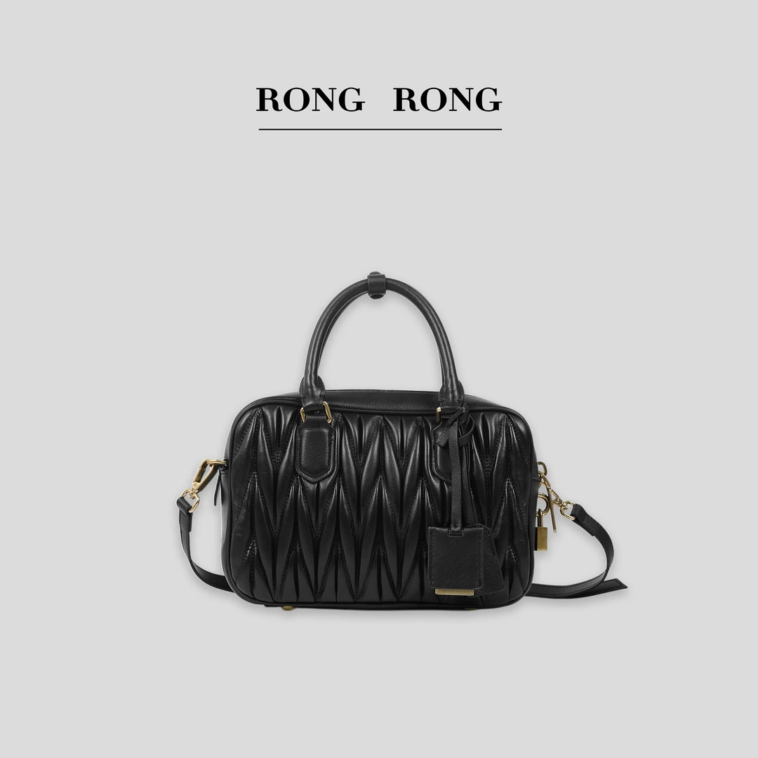 溶溶RONGRONG 羊皮重工褶皱绣线简约大气通勤手提斜挎包RR2032