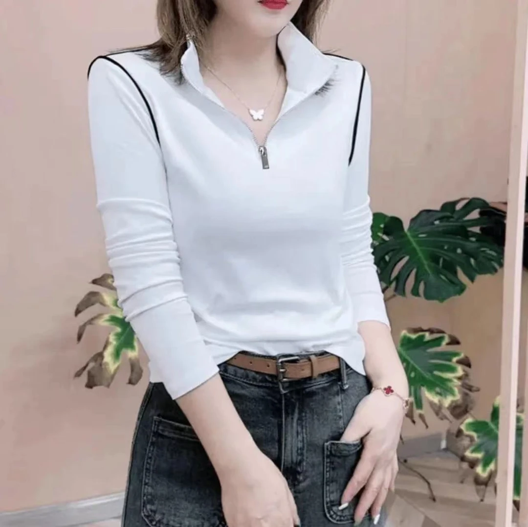 6108秋冬长袖套头半拉链时尚打底衫针织立领poio户外休闲修身