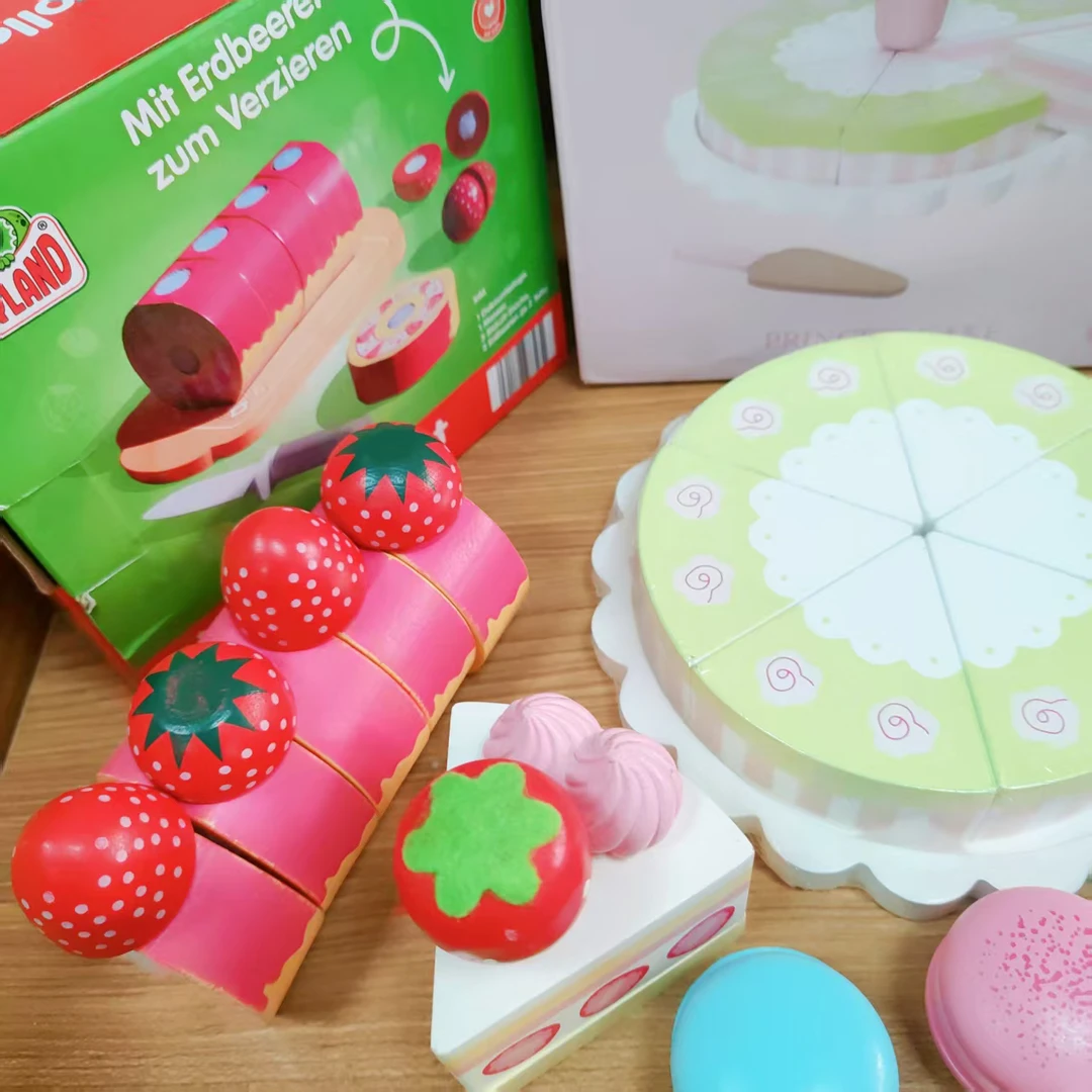 木制蛋糕马卡龙瑞士卷奶油蛋糕三四件套过家家仿真食物玩具