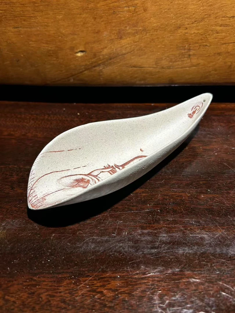 原矿白段泥长15cm复古紫砂茶则茶具陶瓷手绘茶道家用投茶投茶器