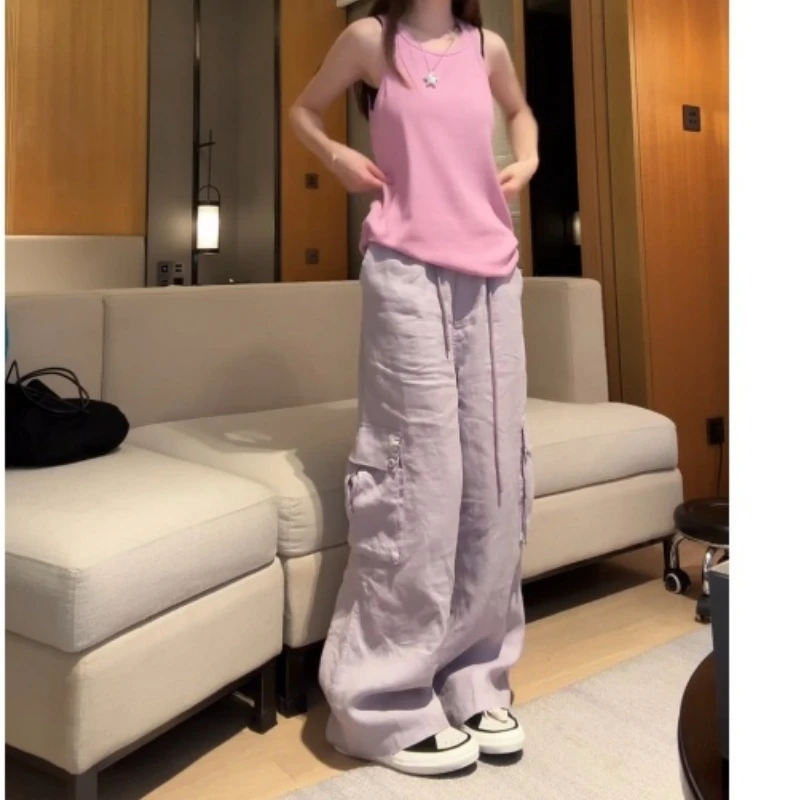 简约休闲百搭宽松外穿背心+松紧腰宽松阔腿休闲长裤LK2504982