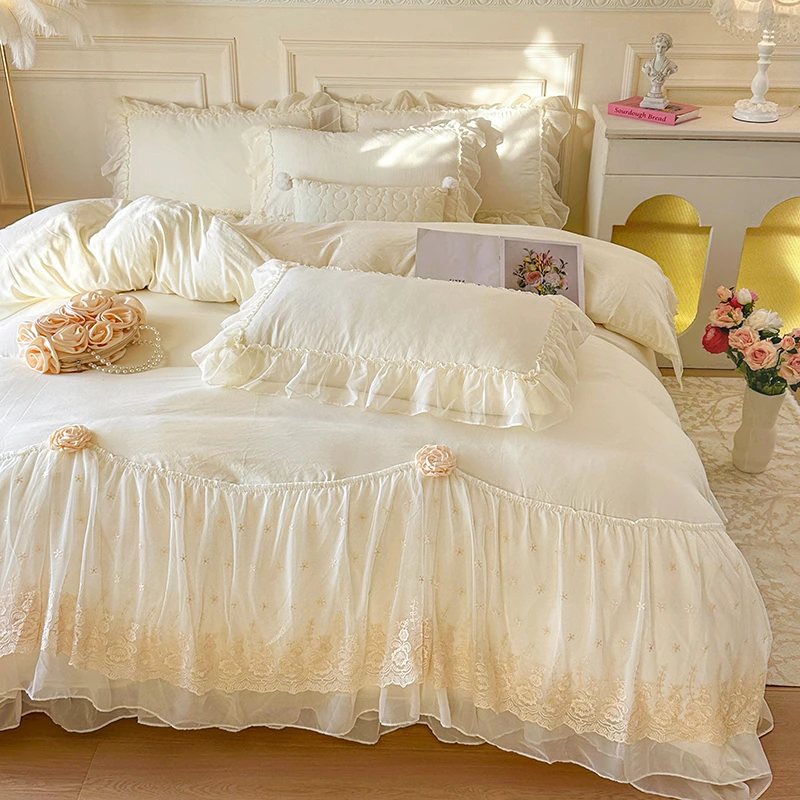 2025新款法式公主风高端床盖水洗棉四件套主卧高级感床单款床被套