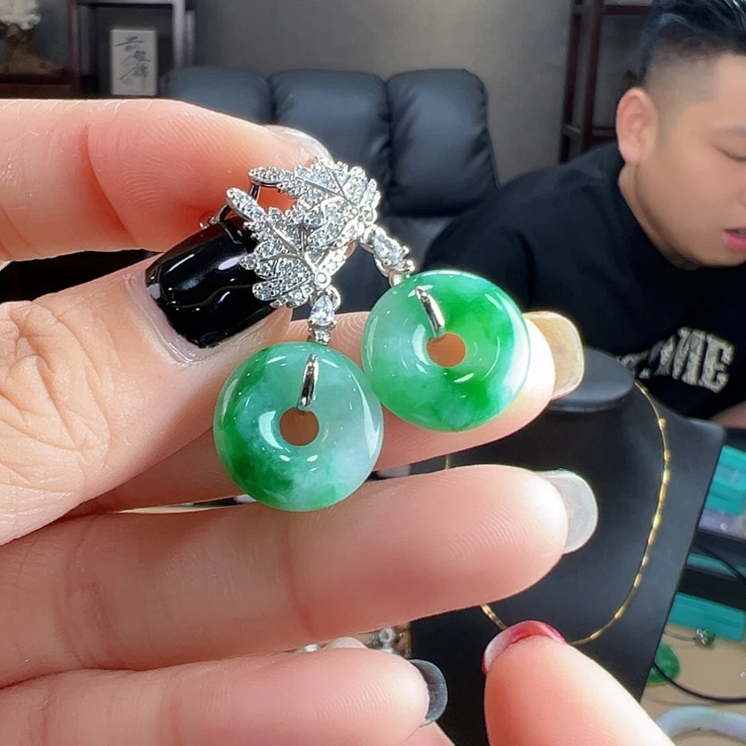 翡翠银S925镶嵌耳饰耳环64