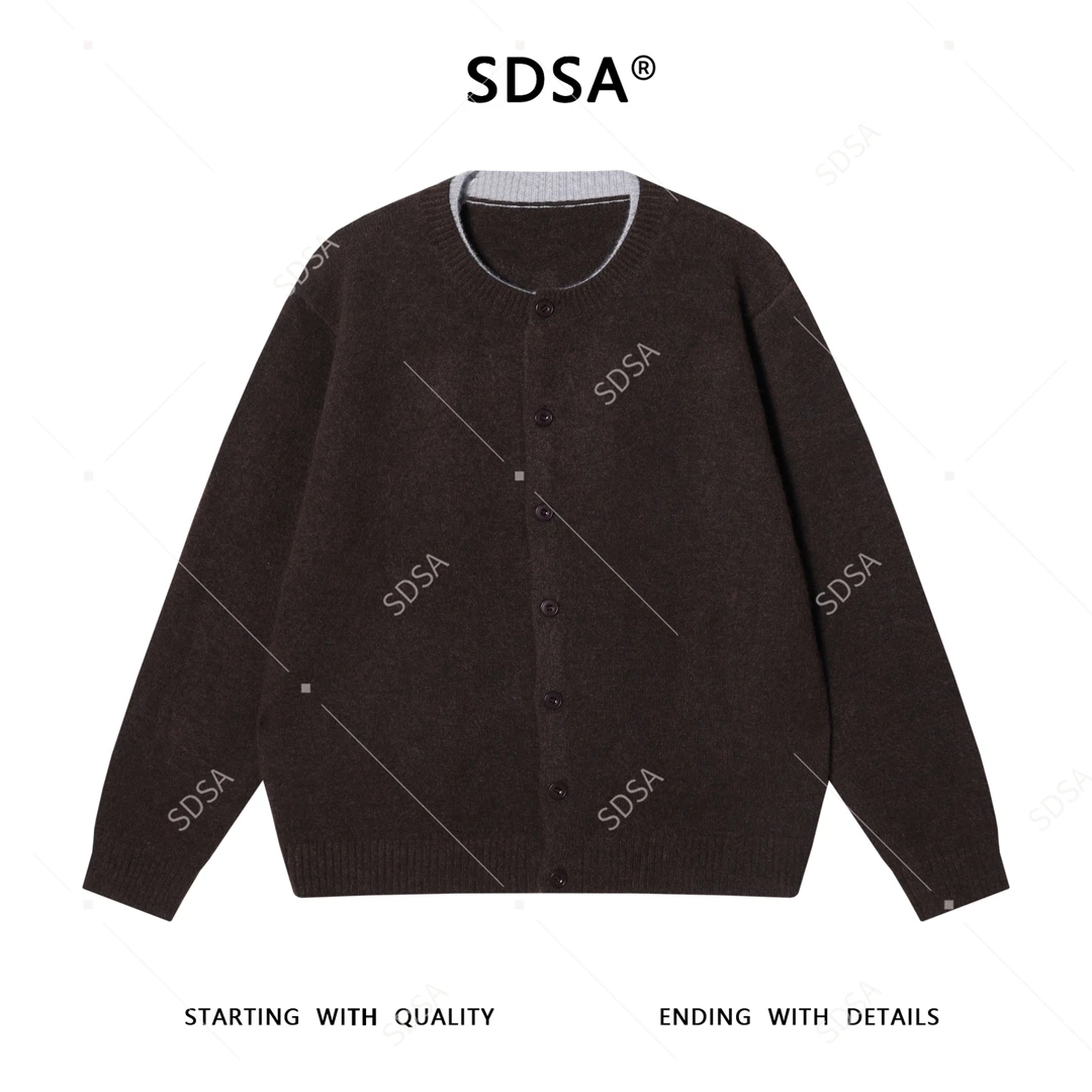 SDSA男士秋冬新款痞帅男装复古撞色纽扣开衫假两件针织衫百搭毛衣