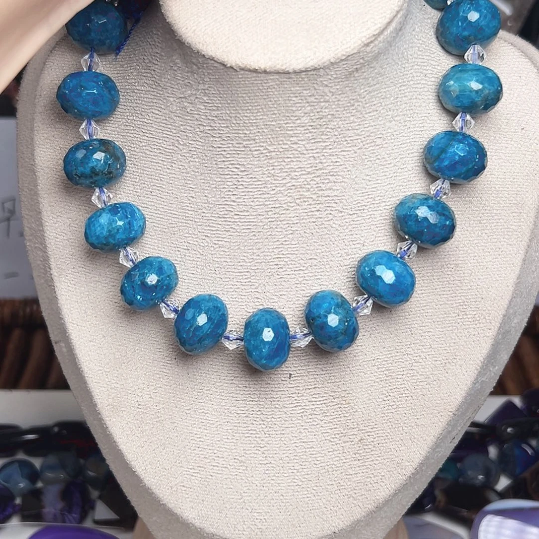 玛瑙/玉髓合金珠宝半成品h130 钻切算盘蓝磷灰玛瑙拍二发一