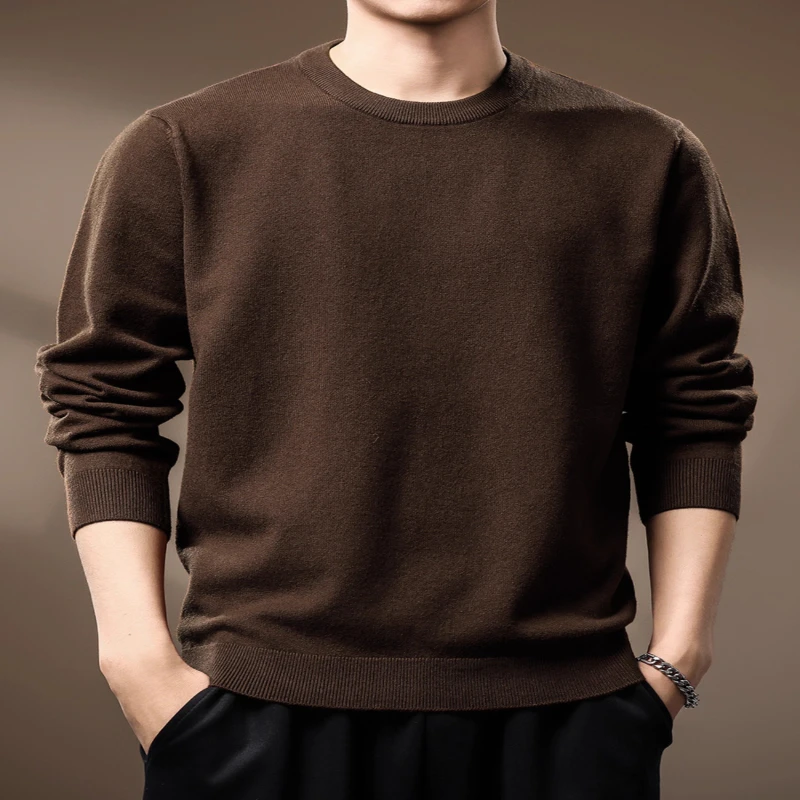 仓石一树秋冬季纯色保暖毛衣男士新款宽松简约圆领高领高级感男装