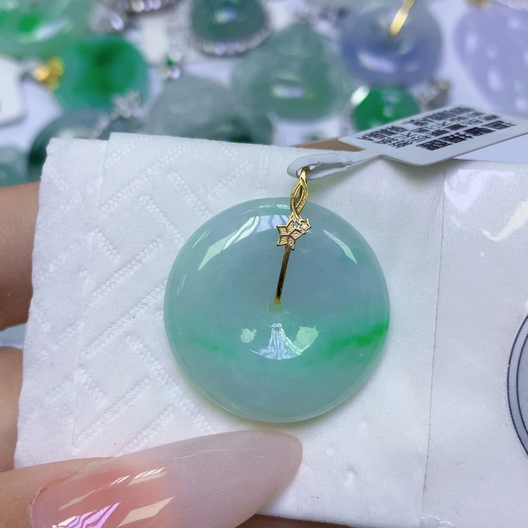 翡翠18K金镶嵌颈饰天然缅甸翡翠a货百元以上9元证书费自理