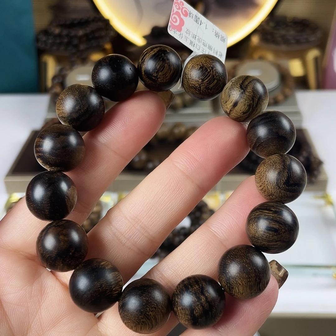 沉香手串越南芽庄老白棋玉化老料瘤疤虎斑1.4