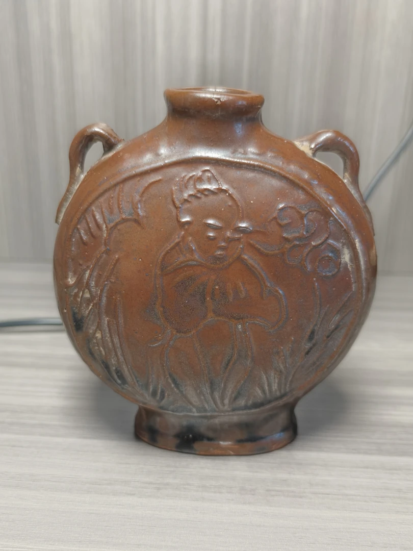 柿红釉扁壶（不包邮）