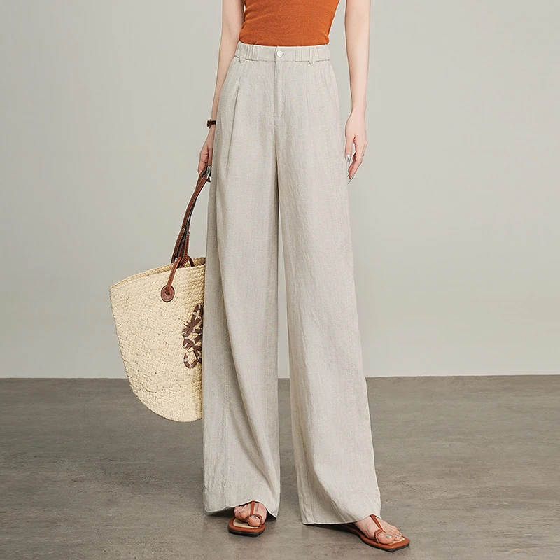 亚麻阔腿裤女夏季薄款2025新款高腰高个子加长宽松垂感直筒长裤