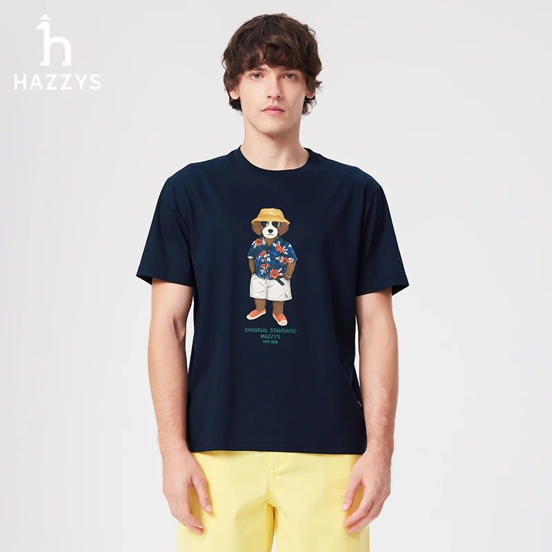 【商场同款】Hazzys哈吉斯夏季松弛感男士休闲短袖男t恤圆领印花T恤
