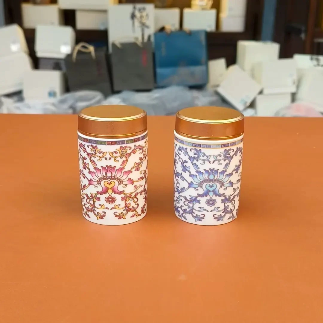 D金色茶叶罐+银色茶叶罐便携高档带盖密封罐精美茶罐茶具ZHTJ475