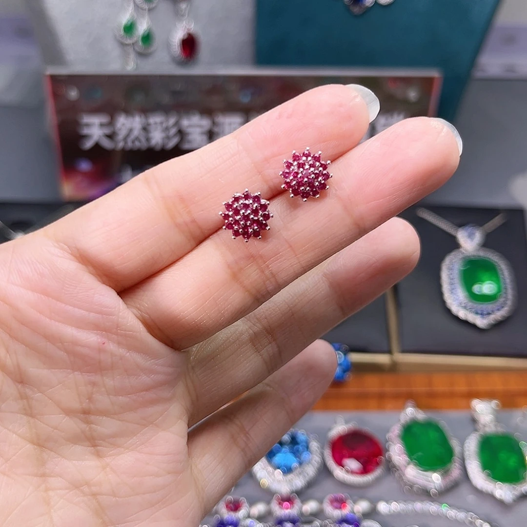 银S925镶嵌耳饰红宝石243