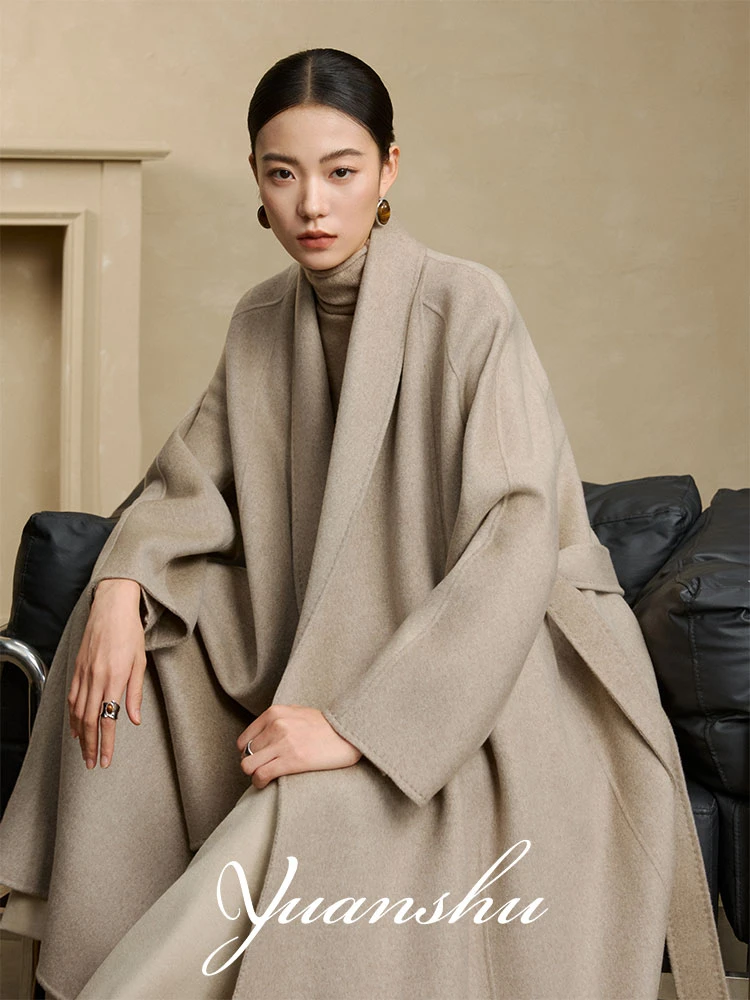 原束 【悠闲时光】100%小山羊绒大衣时尚保暖休闲风披肩