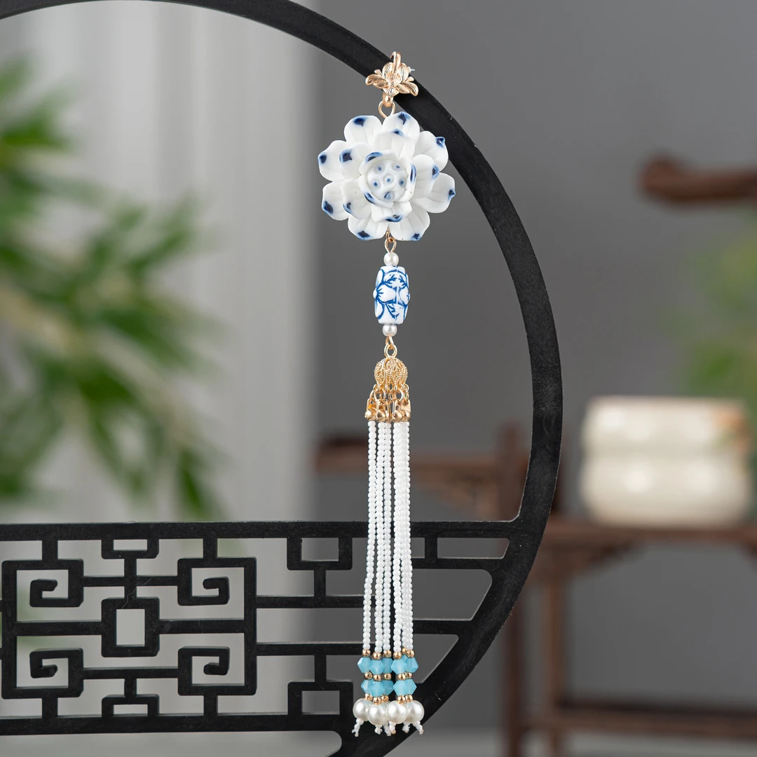 春亦轩中式莲瓷压襟古风旗袍汉服景德镇青花瓷配饰女古装禁步配饰