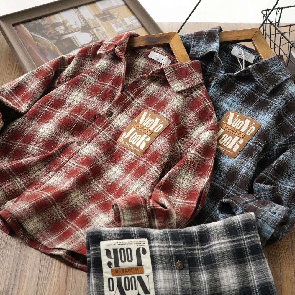 春秋新款儿童格子翻领衬衫休闲字母贴标男童中大童百搭上衣5SP09