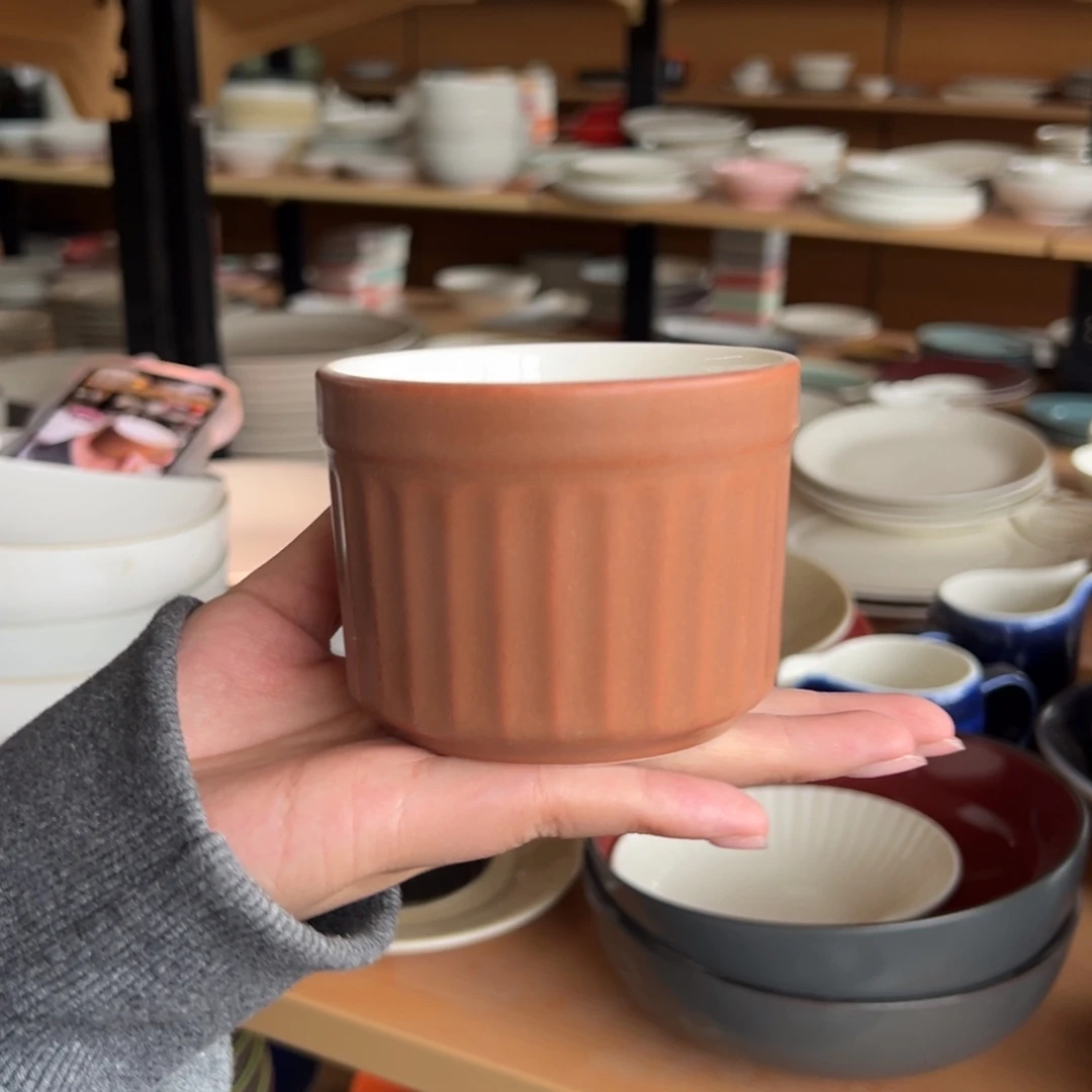 新骨瓷138微瑕棕色束条纹 3.5寸小蛋糕碗