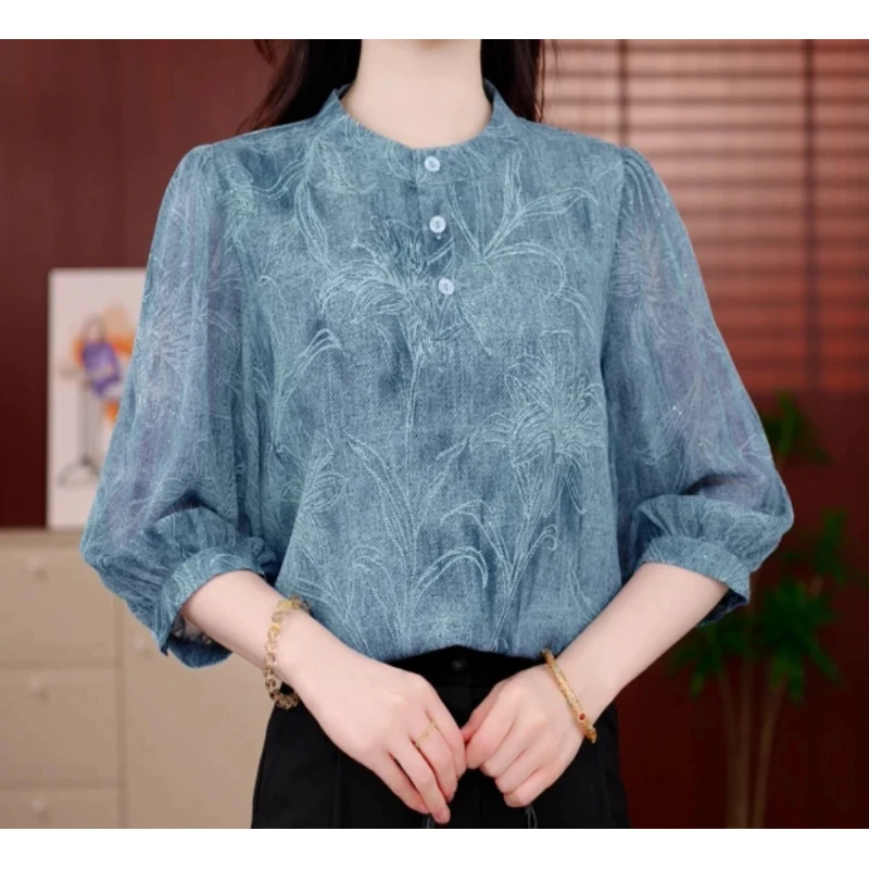 湖光潋滟时尚百搭气质衬衫2025新款减龄显瘦衬衣高级感上衣958