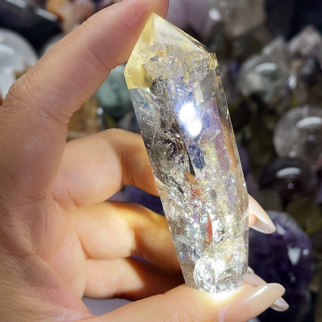 水晶未镶嵌珠宝半成品98茶晶爆彩碎冰冰柱子