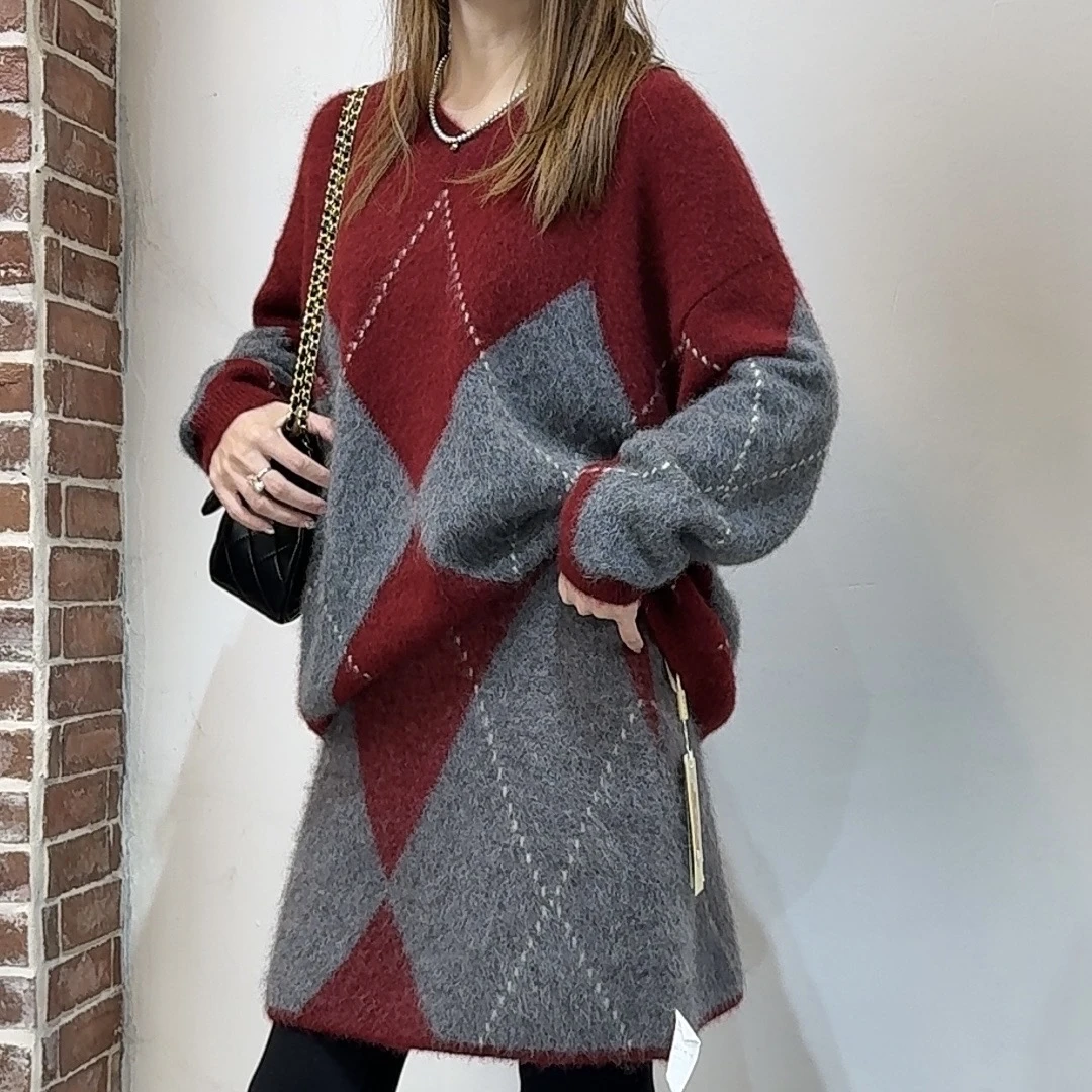 【100%山羊绒拉绒】241682-241683秋冬拉绒气质V领套装