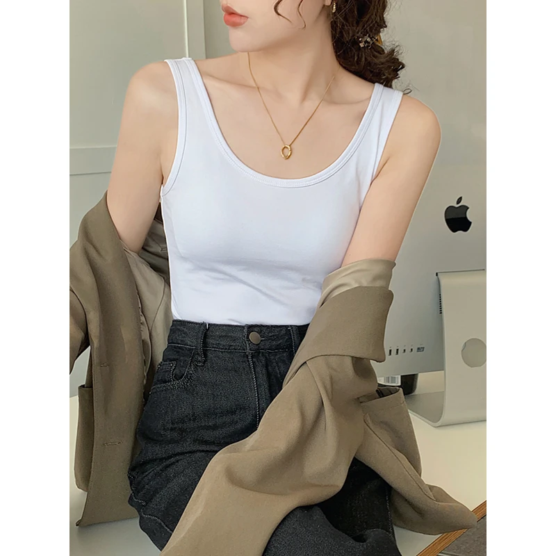 白色棉质双U领吊带背心女内搭2025新款夏季工字外穿打底运动上衣