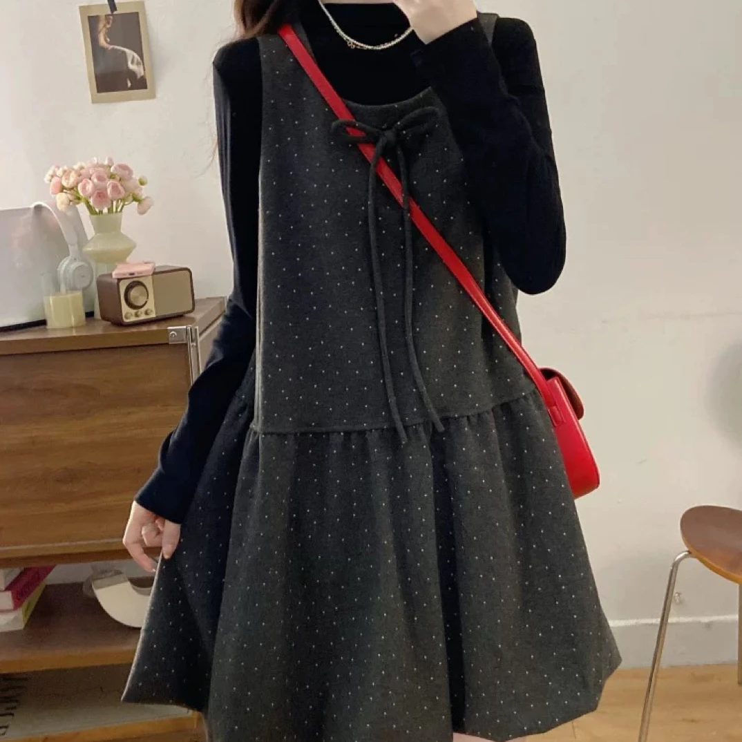 新疆包邮【623】波点背心裙两件套-裙长82打底52