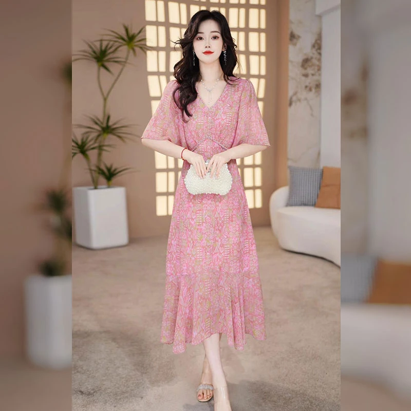 【千羽定制】法式碎花连衣裙2025年夏季新款气质女人味显瘦鱼尾裙子