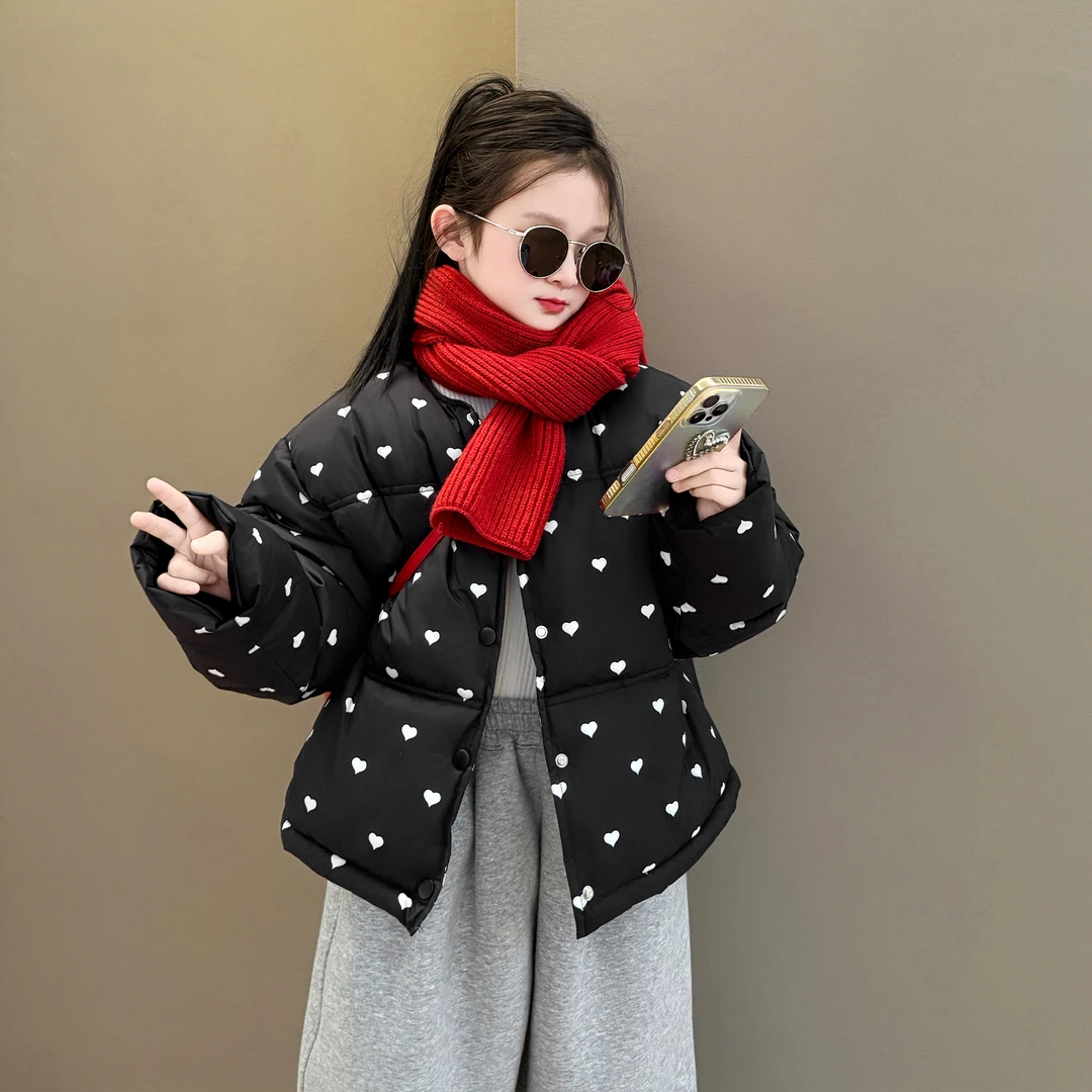 女童2025秋冬季韩版时尚波点保暖夹棉百搭棉服外套洋气棉衣新品潮