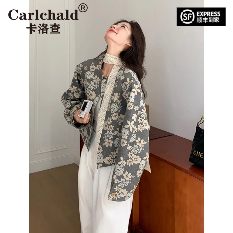CARLCHALD卡洛查蕾丝飘带碎花短款外套女初春2025新款独特漂亮超
