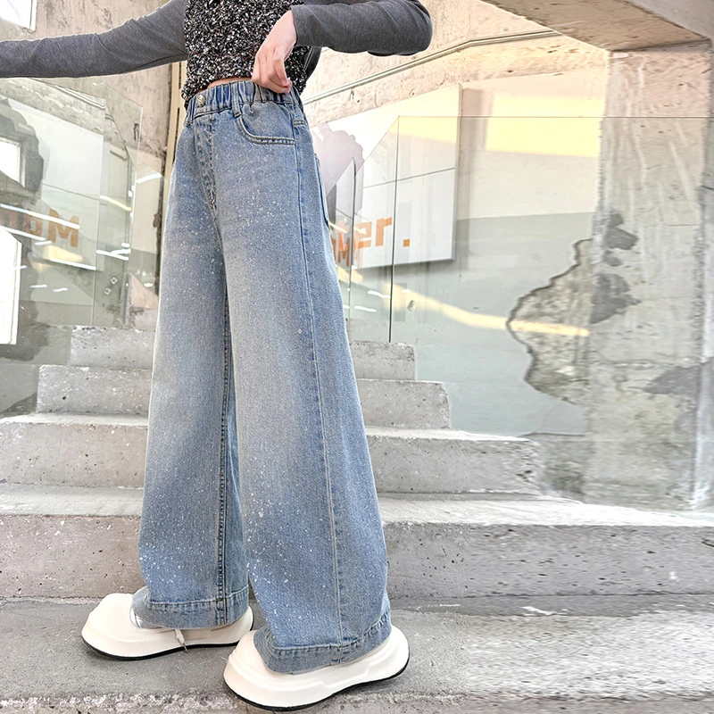 女童牛仔裤春秋款2025新款洋气时髦儿童春装女孩直筒中大童阔腿裤
