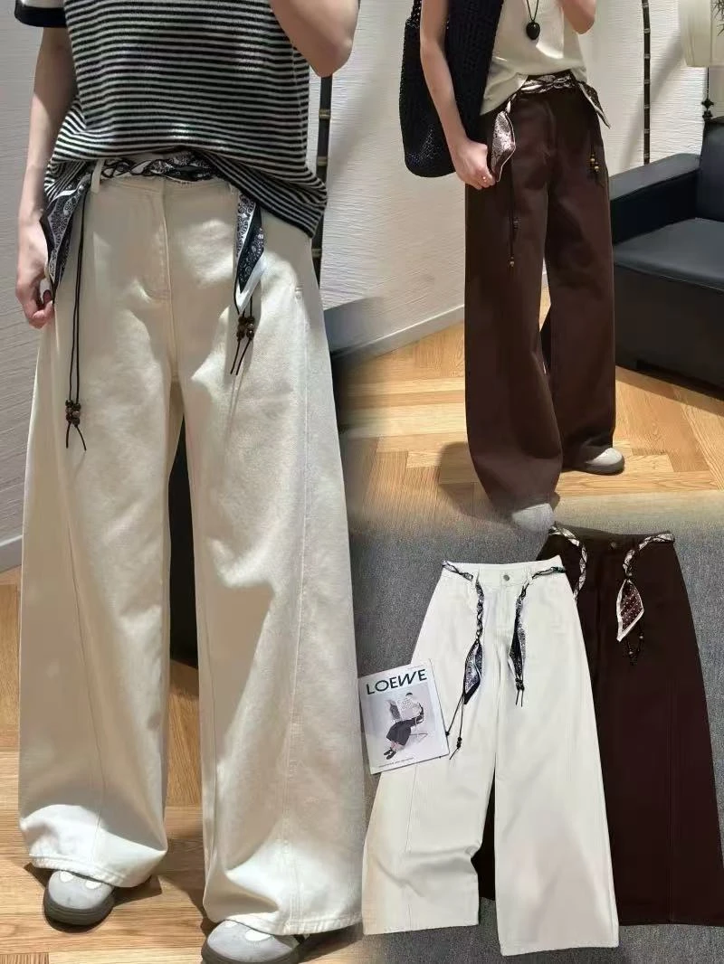 休闲风女长裤高弹秋季高腰牛仔裤高街休闲裤运动潮流