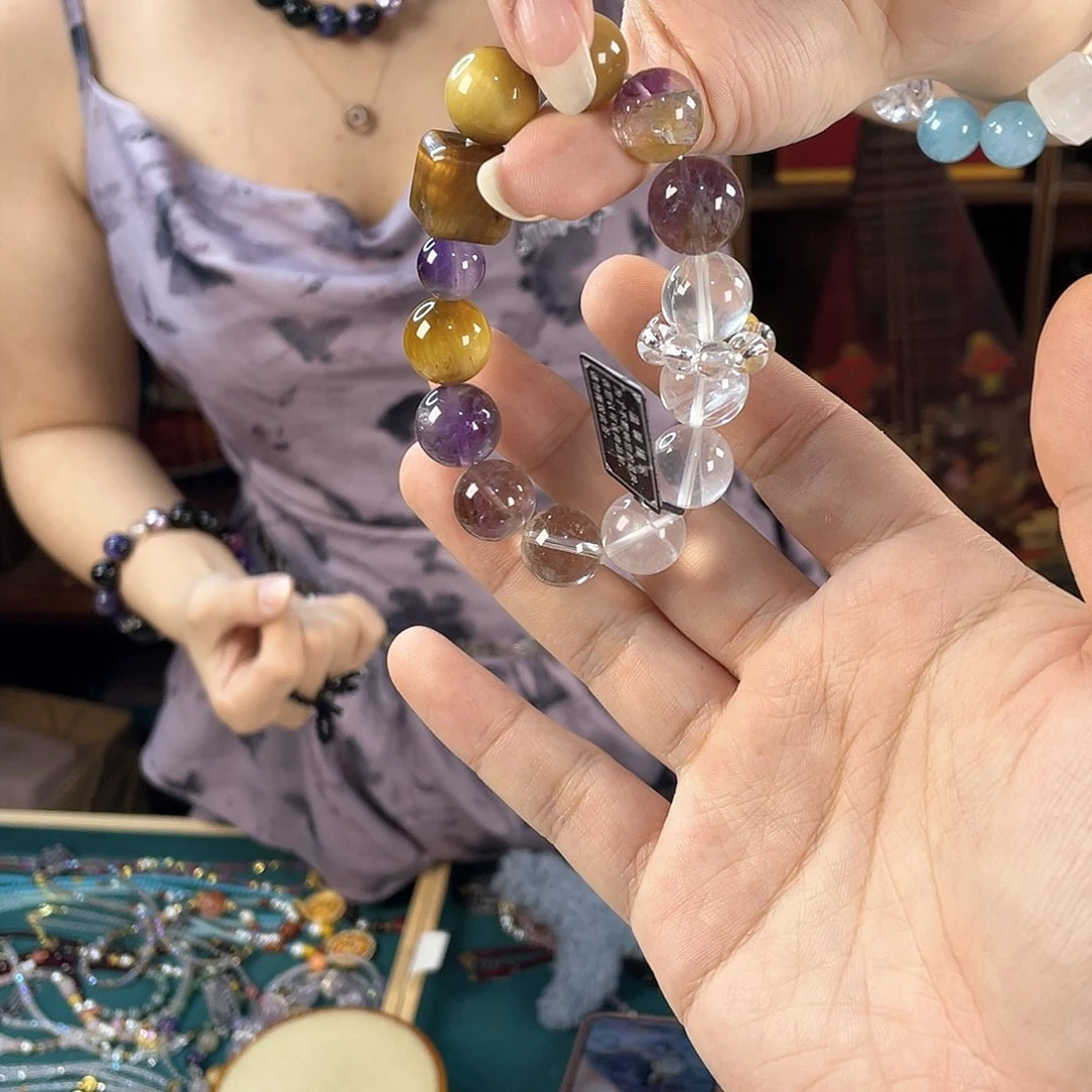 水晶手链银S925镀金镶嵌