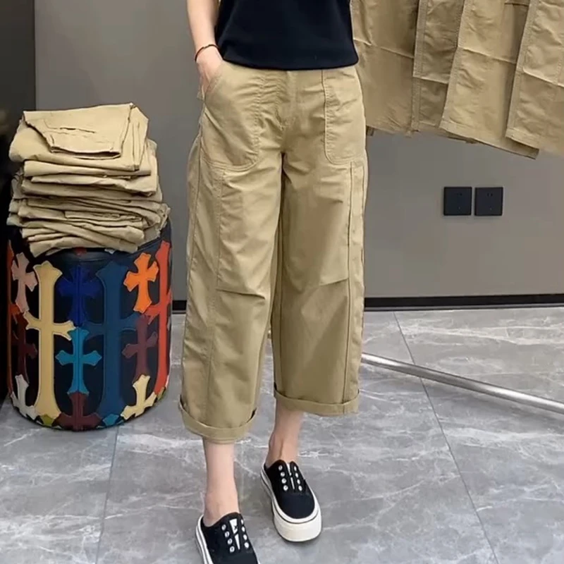 新款时尚百搭直筒休闲裤子女2025夏季薄款工装裤宽松显瘦气球裤女