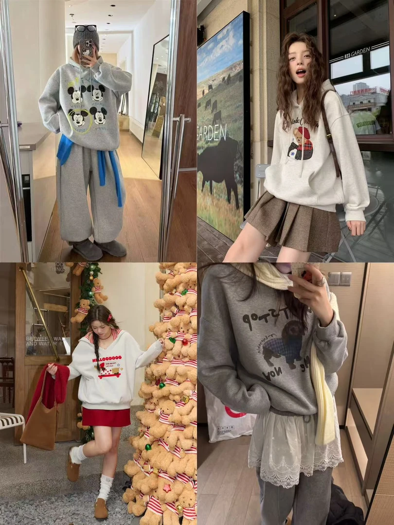 1-1韩系字母印花慵懒风休闲运动套装女秋冬高级减龄时尚两件套