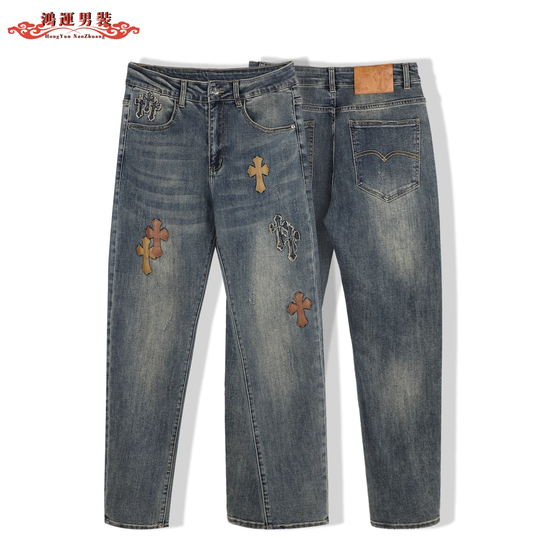 2025春秋刺绣补丁高质量男牛仔裤时尚百搭高档轻奢牛仔裤