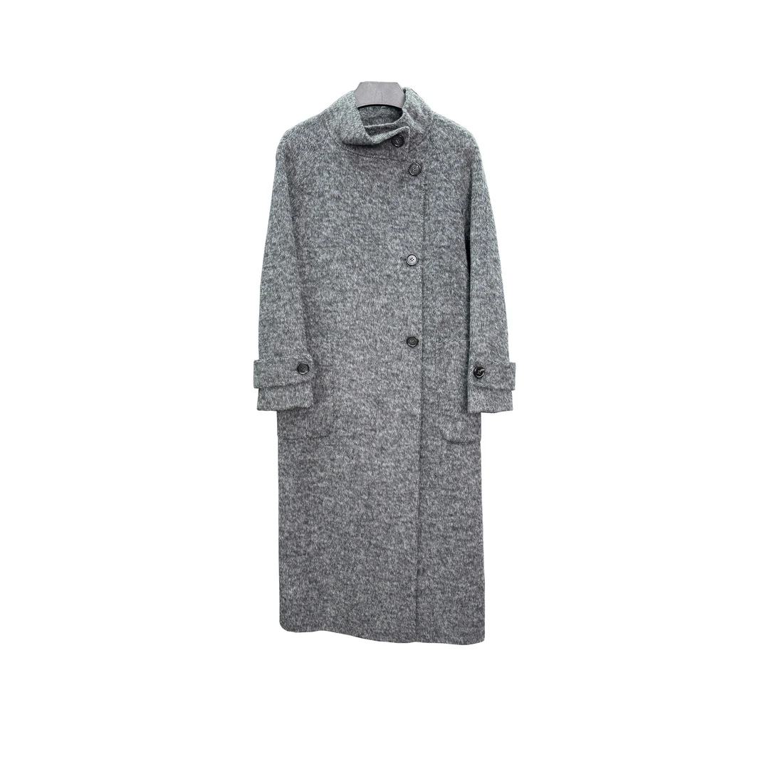 灰色高级感立领含山羊绒高端双面呢女大衣气质保暖长款设计师2F26