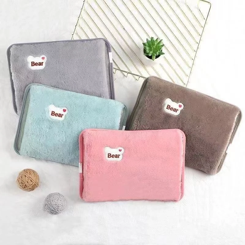 冬季新款充电式女生可爱小熊造型毛绒双插手暖手袋可热敷暖宝宝