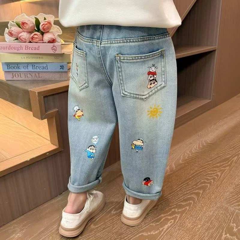 女小童卡通牛仔裤春秋款女宝宝洋气休闲裤春装小女孩百搭宽松长裤