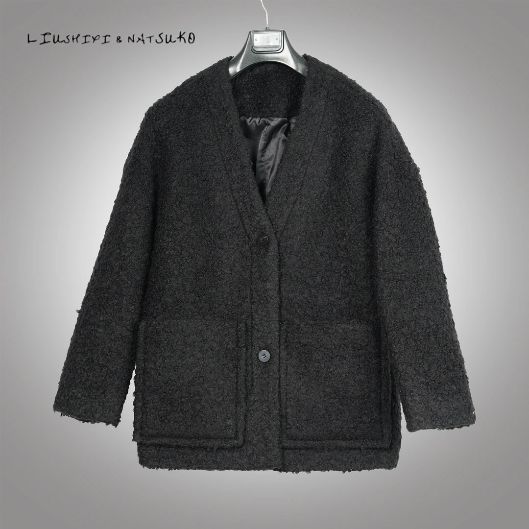 L&N翻领短款棉衣加厚单排扣开衫V领潮流