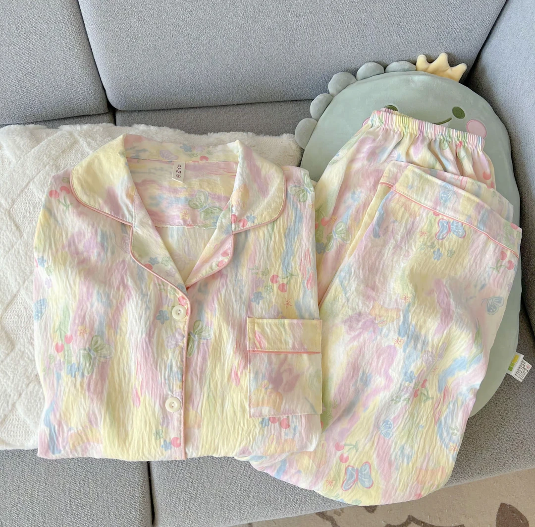 长袖翻领睡衣女春秋季长袖长裤甜美可爱卡通家居服开衫套装811