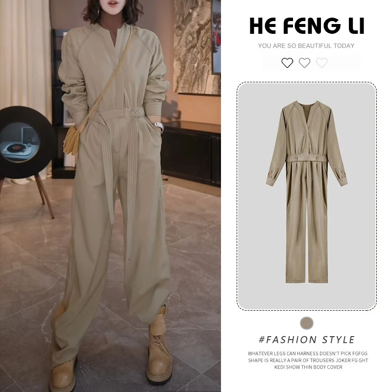 秋季时尚工装风连体套装女小众设计高级感气质时尚显瘦连体裤女