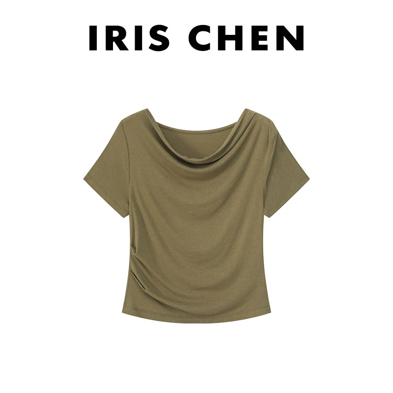 IRIS CHEN 迷雾 2025夏款桑蚕丝醋酯天丝松领高弹力短袖25SY505