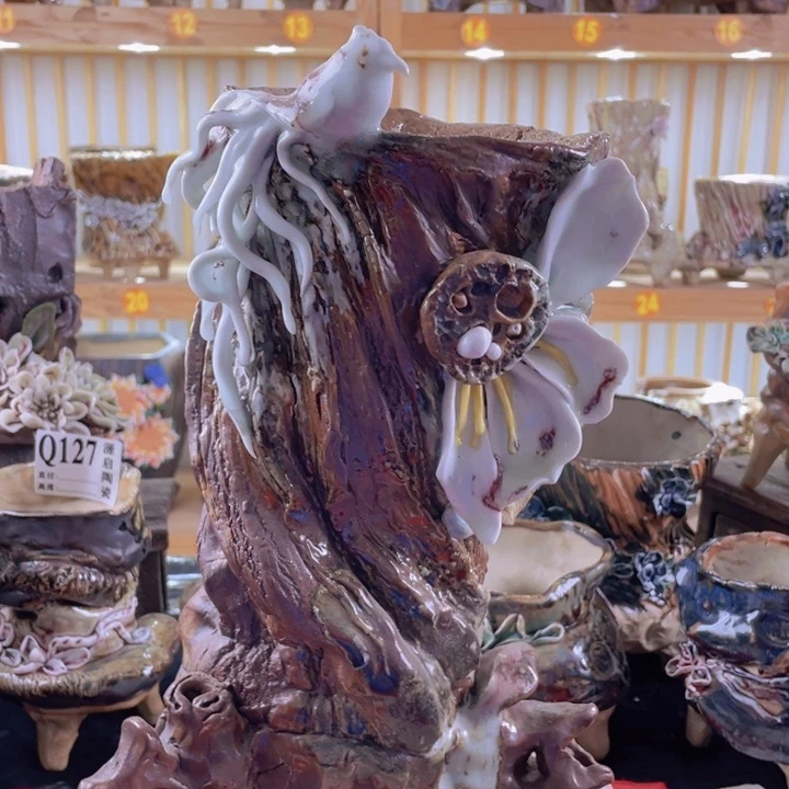 紫砂花盆景德镇陶瓷 孤品