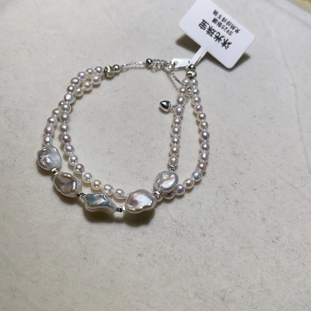 手绳银S925镶嵌淡水珍珠