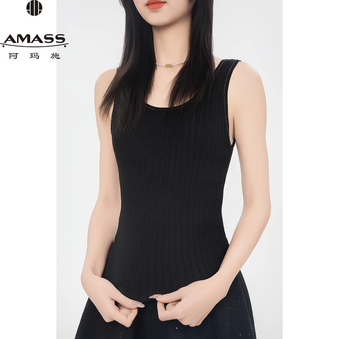 AMASS/阿玛施春夏新款时尚通勤百搭修身显瘦纯色打底背心女538014
