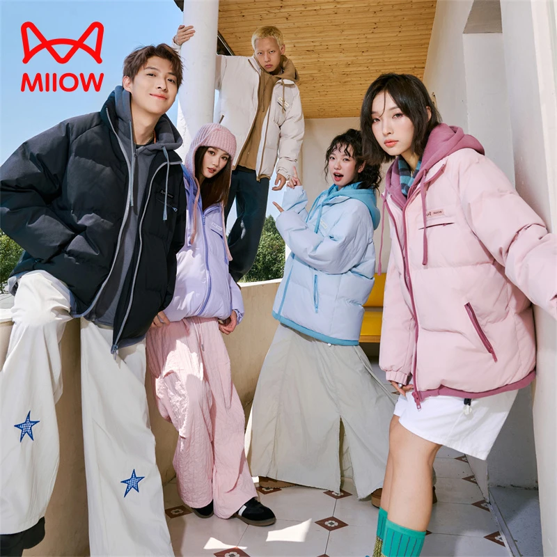 MIIOW CLASSIC/猫人经典假两件棉服加厚保暖休闲户外情侣款外套潮