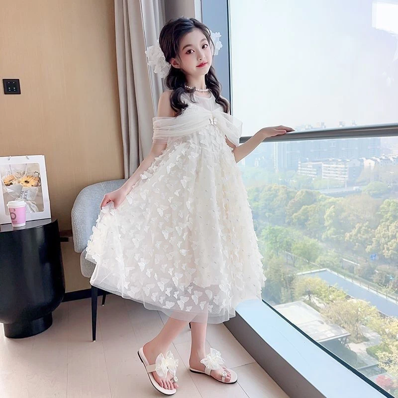 女童洋气连衣裙2025新款儿童蓬蓬纱裙女孩夏季蝴蝶